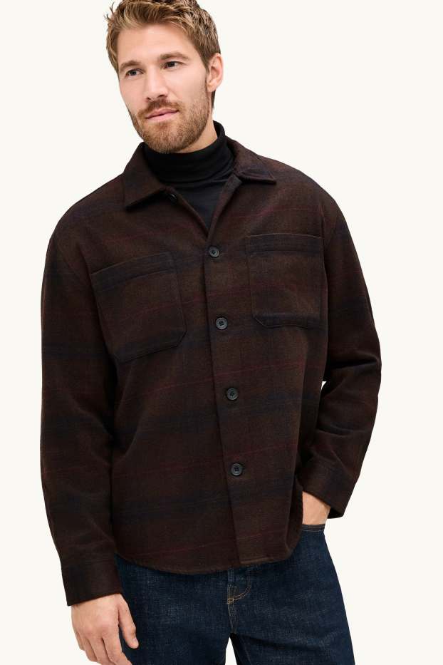Hommes - Chemise - relaxed fit - col kent - à carreaux - marron foncé
