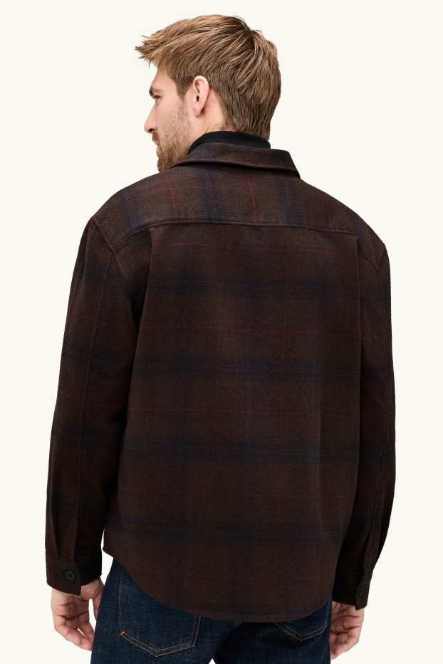 Hommes - Chemise - relaxed fit - col kent - à carreaux - marron foncé