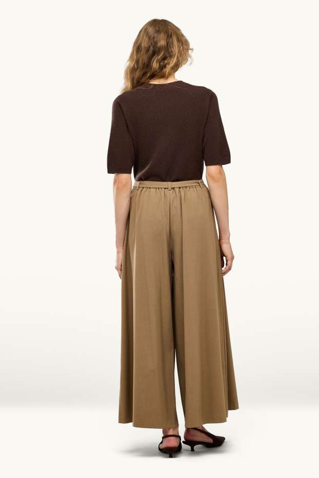 Dona - Pantalons de tela amb cinturó - high waist - wide leg - beix