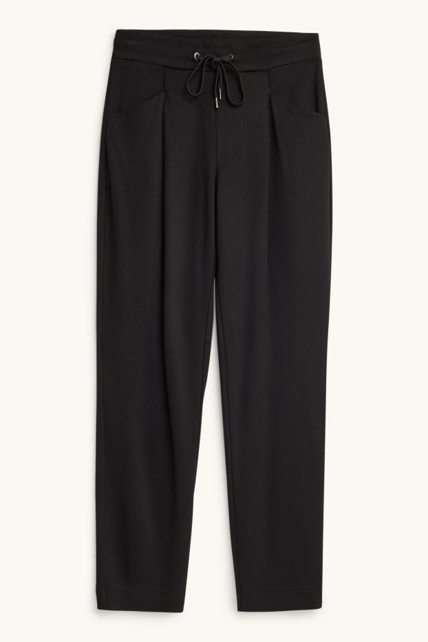 Damen - Stoffhose - Mid Waist - Tapered Fit - schwarz