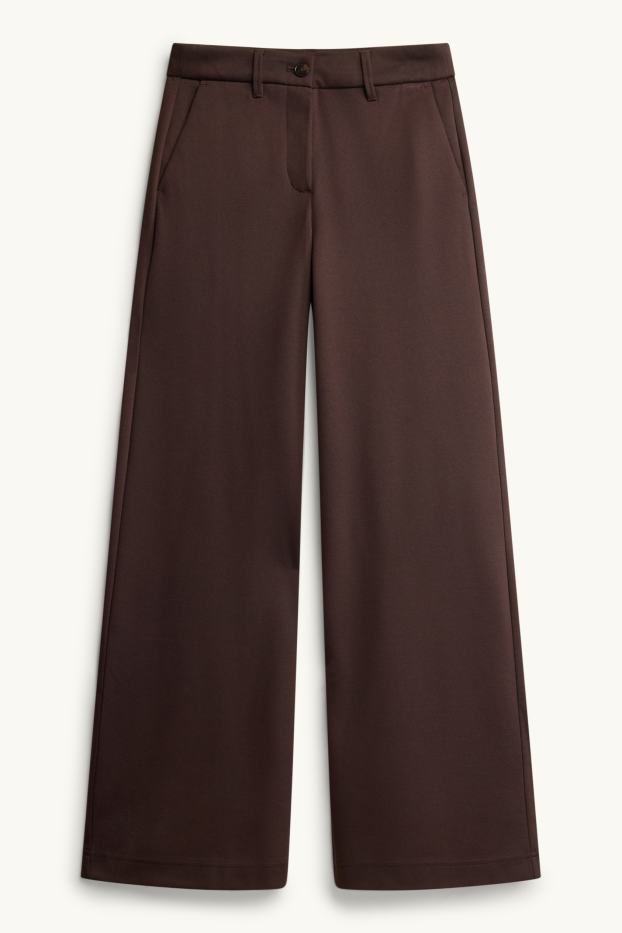 Femei - Pantaloni de stofă - talie înaltă - wide leg - structurați - maro