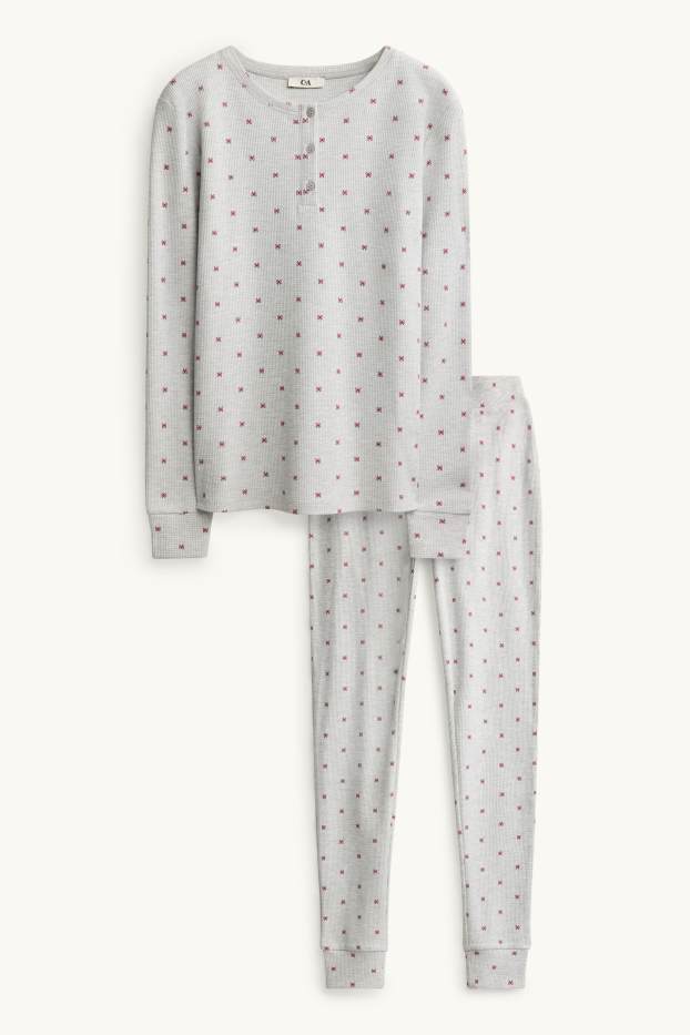 Dona - Pijama - estampat - texturada - gris / vermell fosc