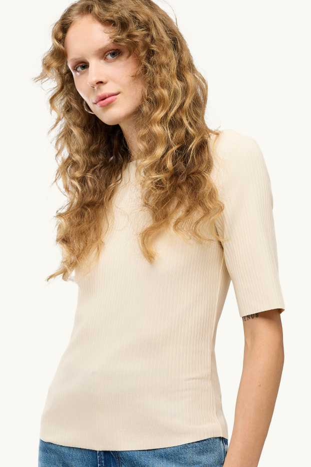 Mujer - Camiseta - regular fit - de canalé - blanco roto
