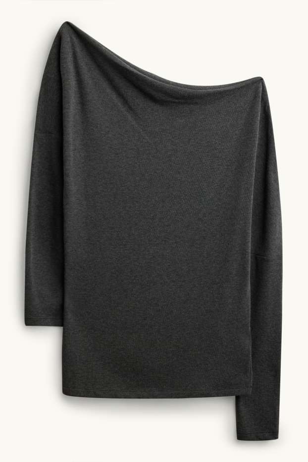 Femei - Tricou cu mânecă lungă - slim fit - gri închis melanj