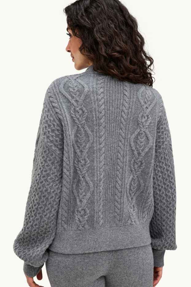 Damen - Strickjacke mit Kaschmir-Anteil - Woll-Mix - Zopfmuster - dunkelgrau