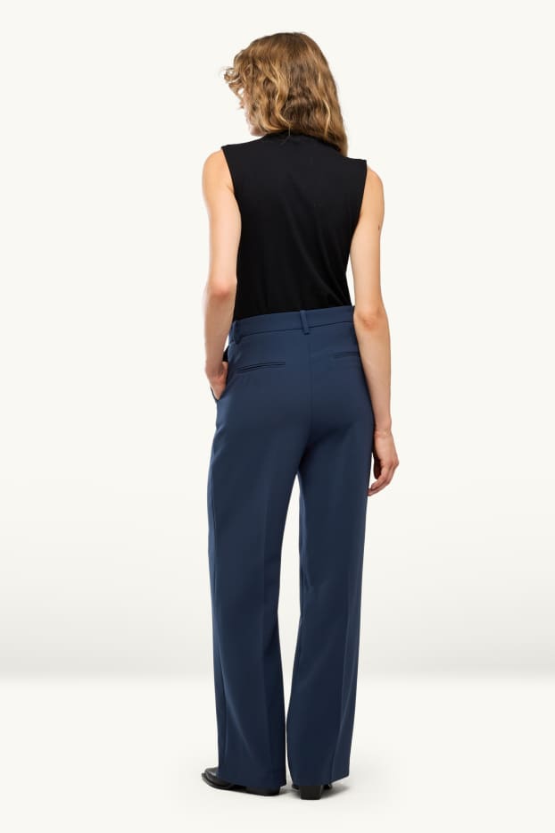 Femei - Pantaloni office - talie înaltă - wide leg - albastru închis