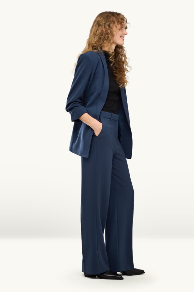Femei - Pantaloni office - talie înaltă - wide leg - albastru închis