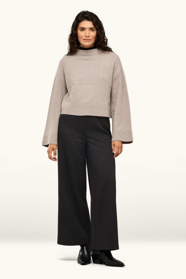 Femei - Pantaloni de stofă - talie înaltă - wide leg - cu model - negru