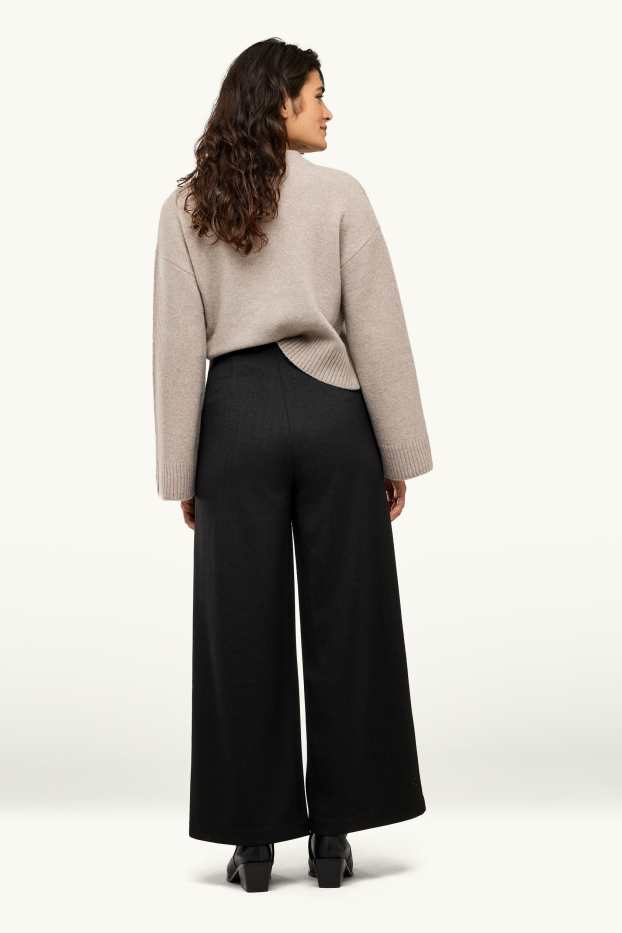 Femei - Pantaloni de stofă - talie înaltă - wide leg - cu model - negru