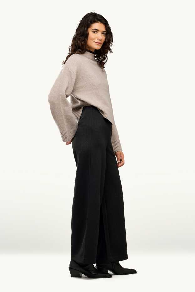 Femei - Pantaloni de stofă - talie înaltă - wide leg - cu model - negru
