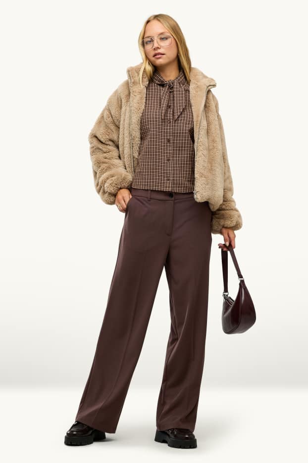 Femei - Pantaloni de stofă - talie medie - straight fit - maro