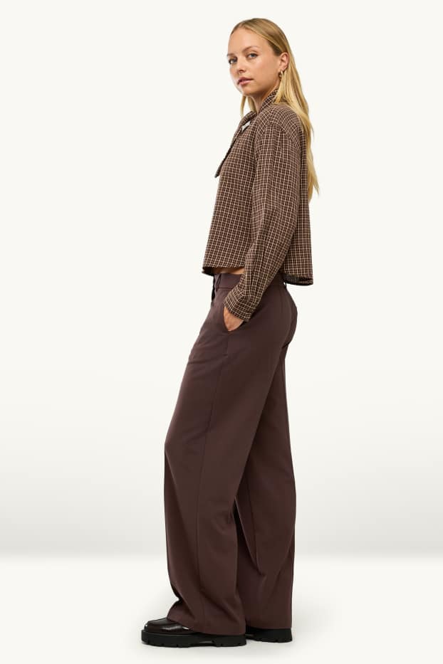 Femei - Pantaloni de stofă - talie medie - straight fit - maro