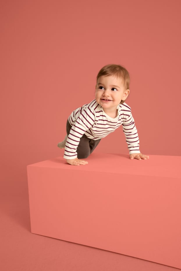 Baby: jongens - Set van 3 - hondje en muisje - babylongsleeve - beige / bruin