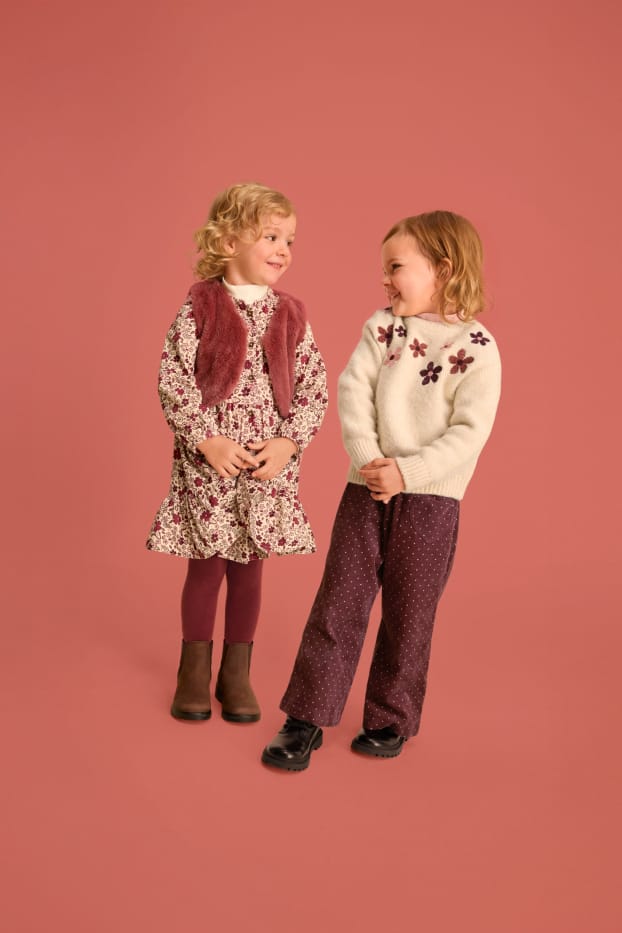 Enfants filles - Cœur - pantalon en velours côtelé - à pois - bordeaux