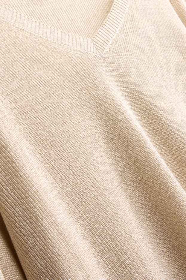 Damen - Pullover mit V-Ausschnitt - Glanz-Effekt - cremefarben