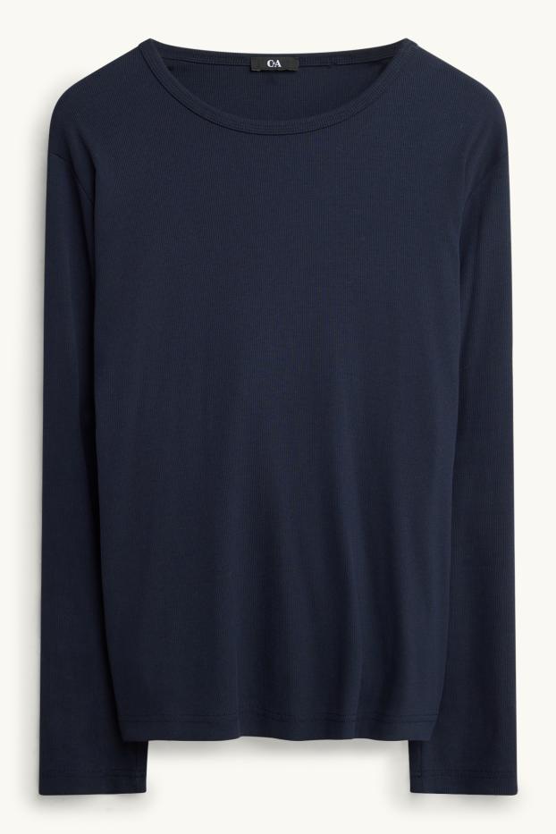 Femei - Tricou cu mânecă lungă - slim fit - reiat - albastru închis