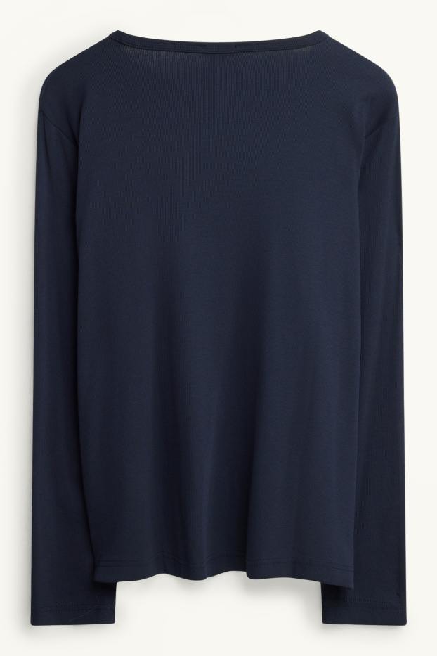 Femei - Tricou cu mânecă lungă - slim fit - reiat - albastru închis