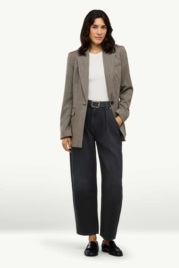Femmes - Barrel jean à ceinture - high waist - noir