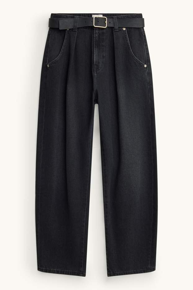 Femmes - Barrel jean à ceinture - high waist - noir