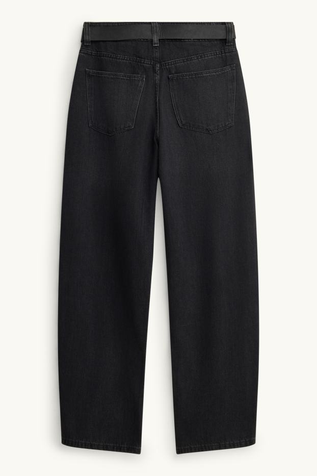 Femmes - Barrel jean à ceinture - high waist - noir