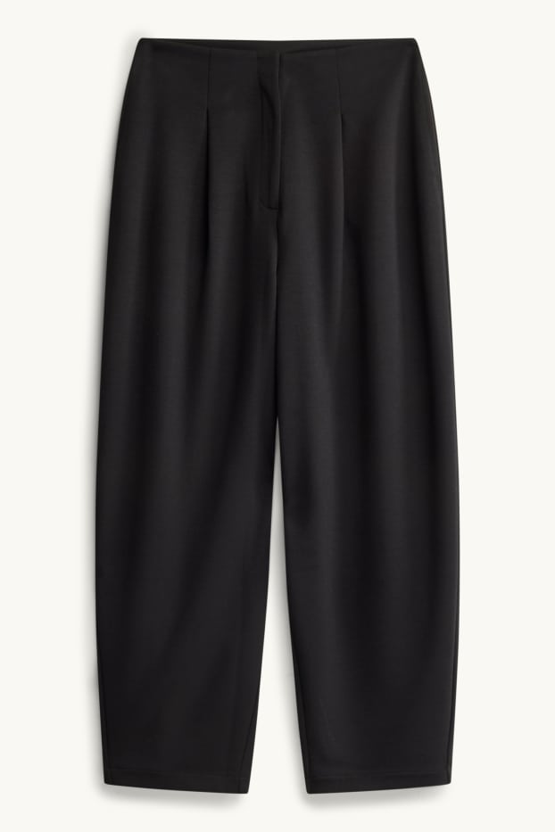 Women - Jersey trousers - mid-rise waist - barrel leg - black