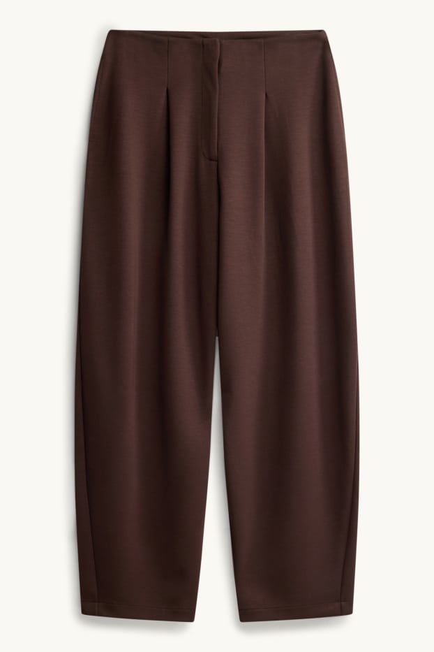 Women - Jersey trousers - mid-rise waist - barrel leg - dark brown