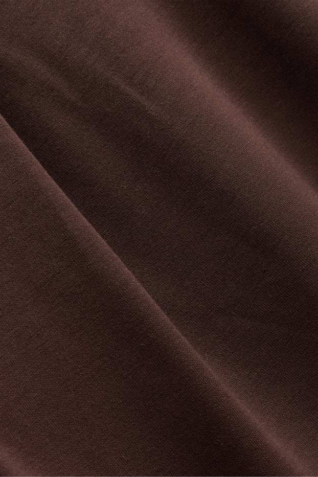 Women - Jersey trousers - mid-rise waist - barrel leg - dark brown