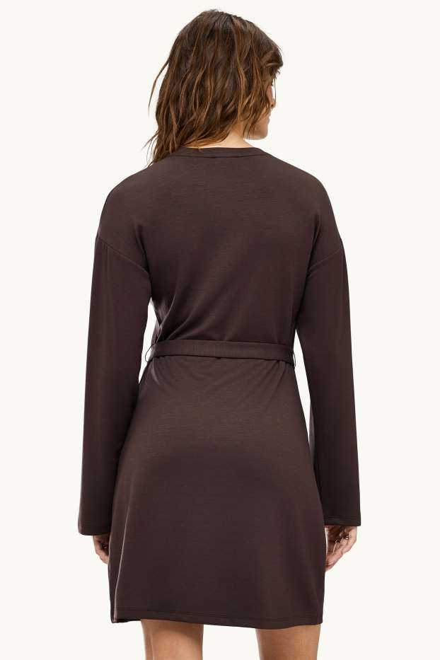 Femmes - Robe Fit & Flare avec ceinture - marron foncé