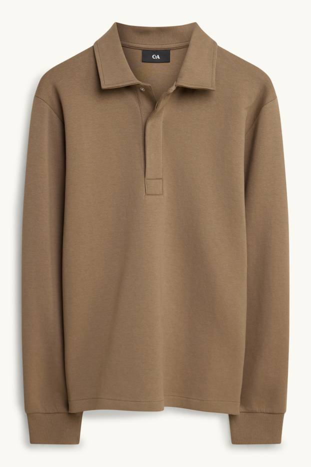 Men - Long sleeve polo shirt - relaxed fit - light brown