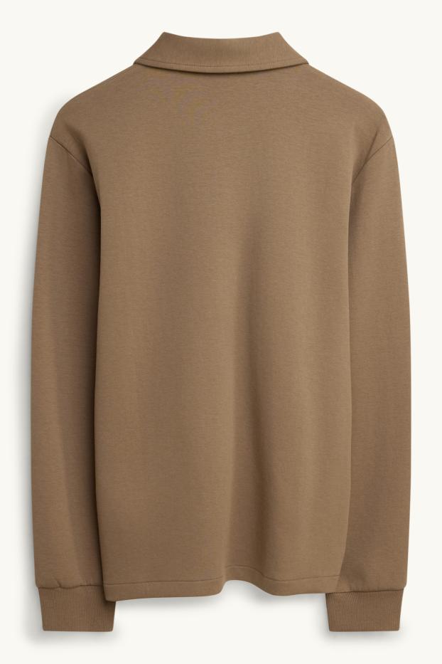 Men - Long sleeve polo shirt - relaxed fit - light brown