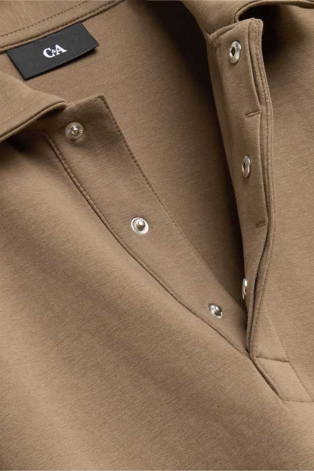 Men - Long sleeve polo shirt - relaxed fit - light brown