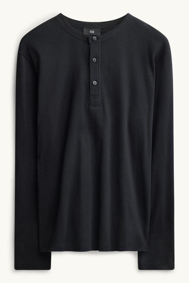 Herren - Henley-Shirt - Regular Fit - schwarz