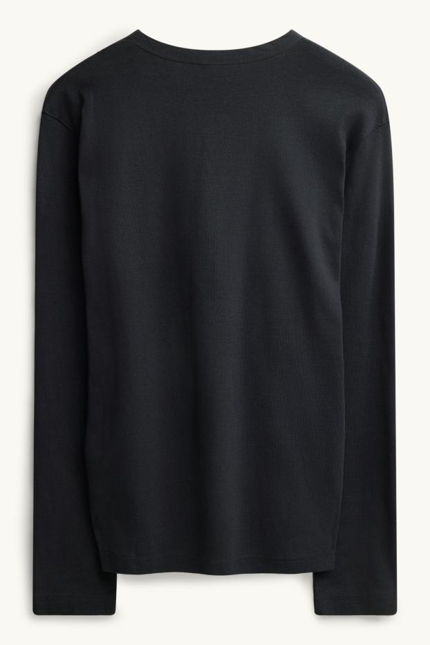 Herren - Henley-Shirt - Regular Fit - schwarz