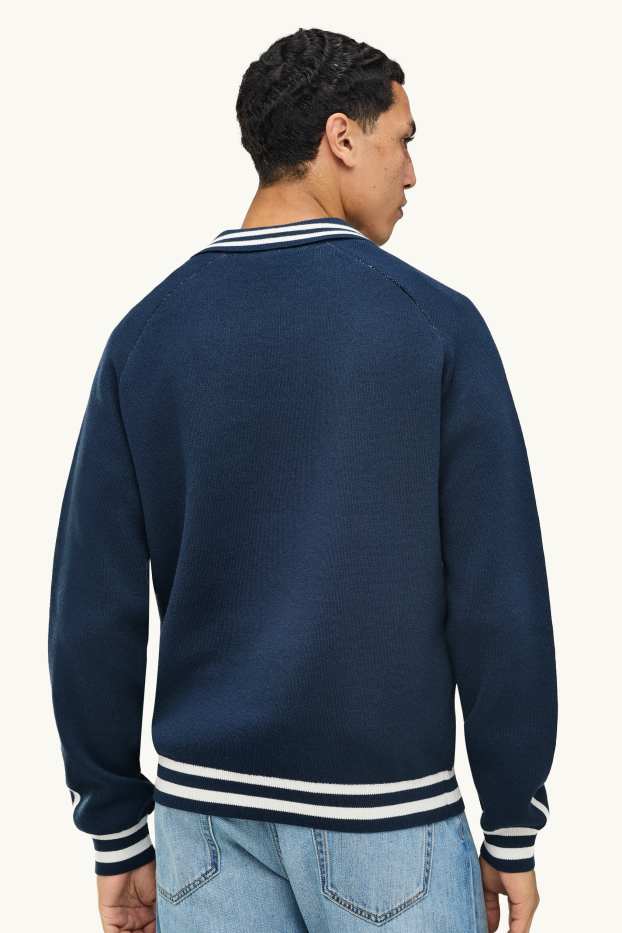 Hommes - Pull - bleu foncé / blanc