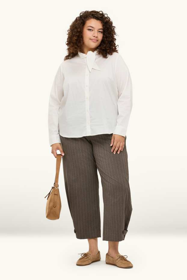 Donna - Pantaloni - vita alta - gamba ampia - design gessato - marrone