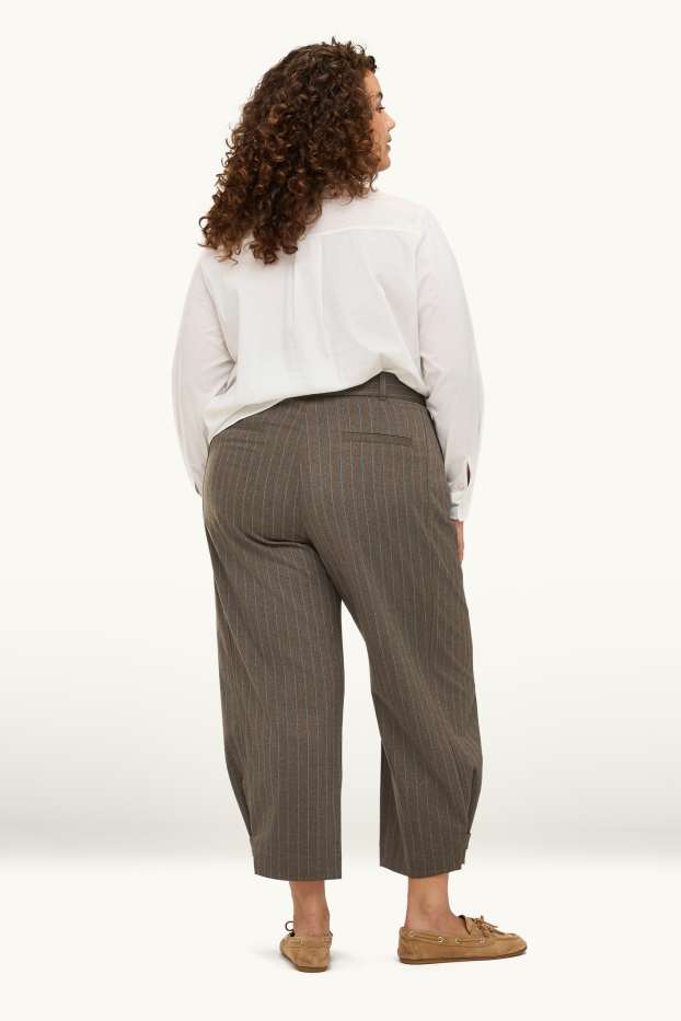 Donna - Pantaloni - vita alta - gamba ampia - design gessato - marrone