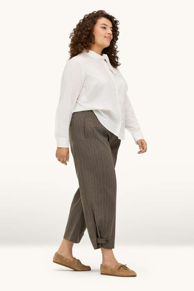 Donna - Pantaloni - vita alta - gamba ampia - design gessato - marrone