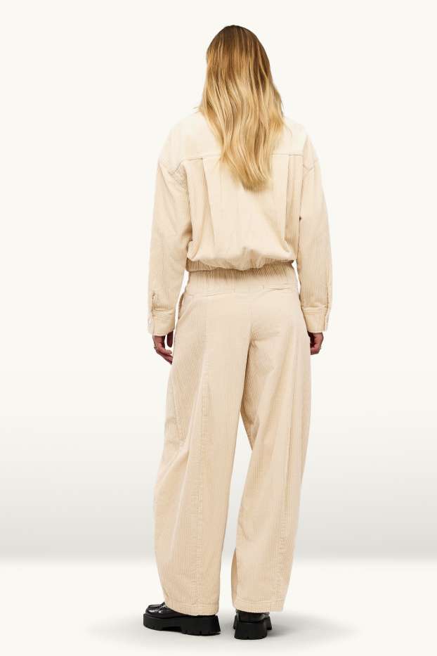 Women - Corduroy trousers - mid-rise waist - barrel leg - light beige