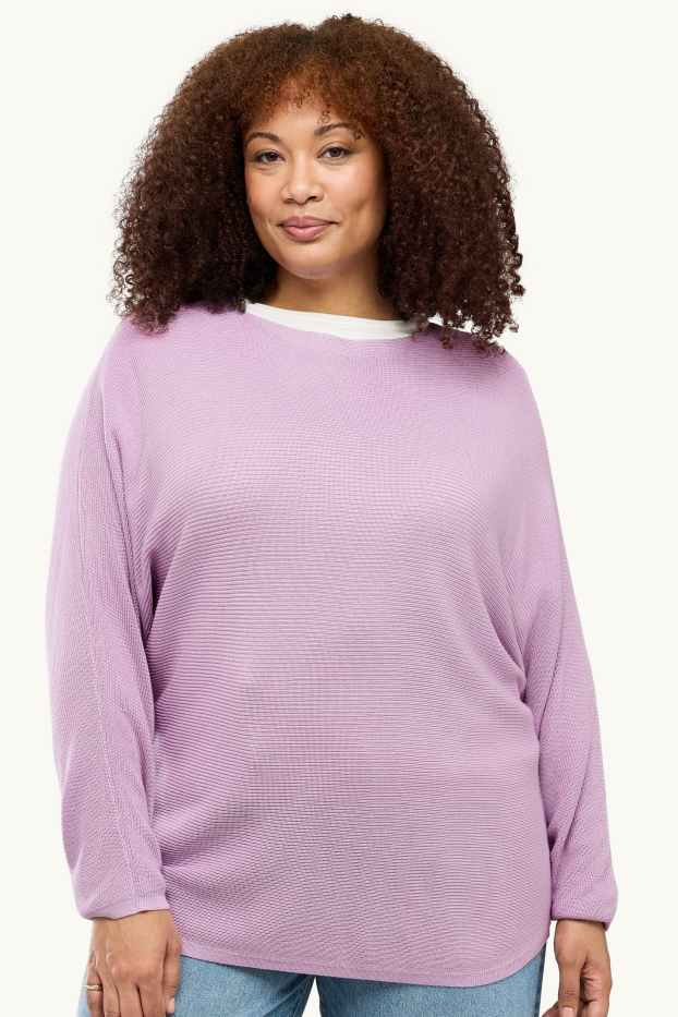 Damen - Pullover - gerippt - flieder