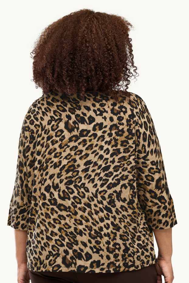 Femei - Tricou cu mânecă lungă - relaxed fit - imprimeu de leopard - bej / maro