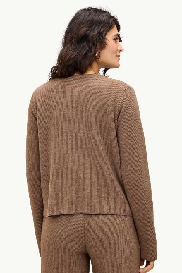 Donna - Cardigan - a coste - marrone