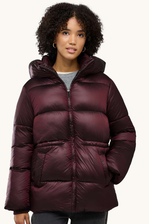 Damen - Steppjacke mit Kapuze - gefüttert - bordeaux