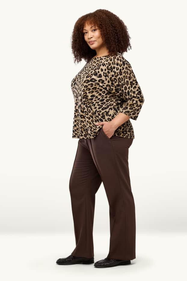 Donna - Pantaloni - vita media - flared - marrone scuro