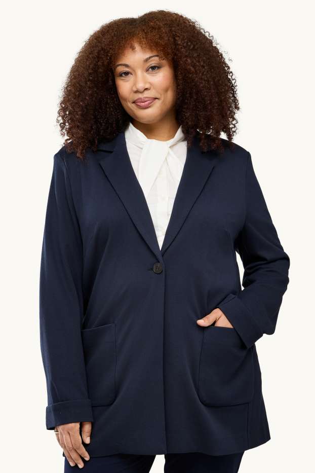 Dames - Lange blazer - curvy fit - donkerblauw