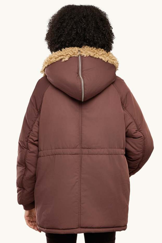 Damen - Parka mit Kapuze und Kunstfellbesatz - gefüttert - braun