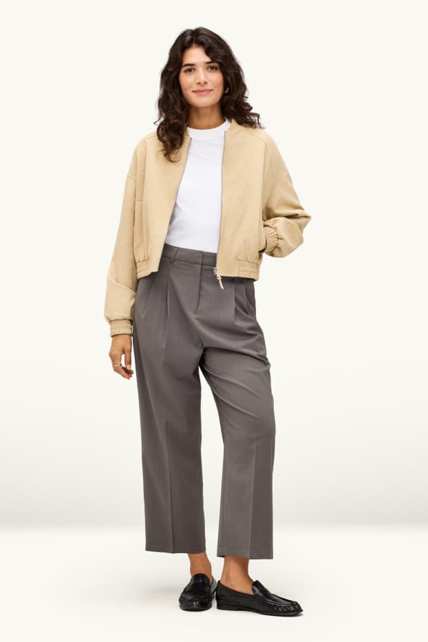Dames - Pantalon - high waist - tapered fit - grijs