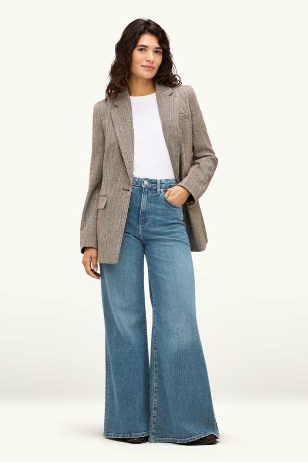 Damen - Wide Flared Jeans - High Waist - jeansblau