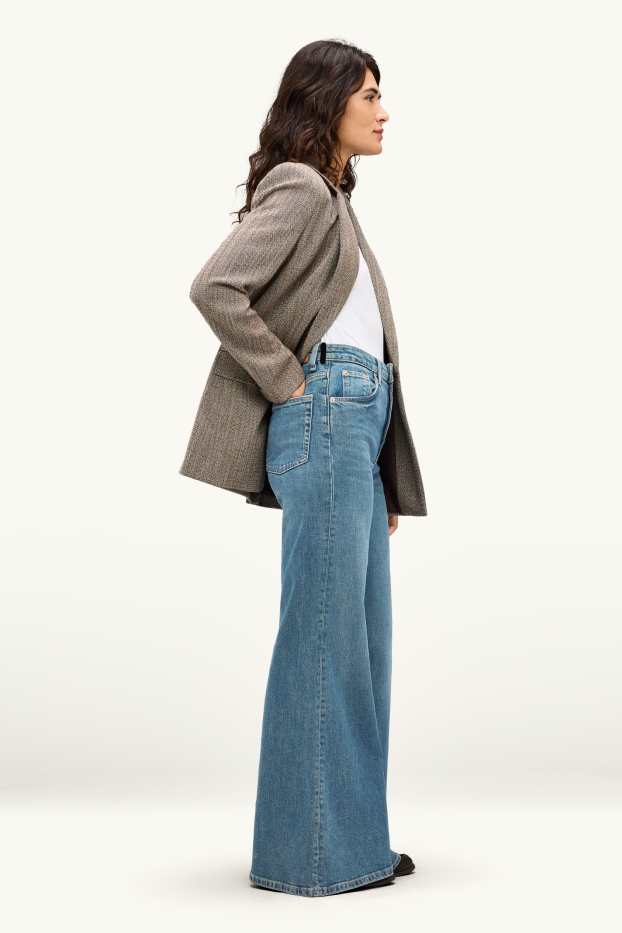Damen - Wide Flared Jeans - High Waist - jeansblau