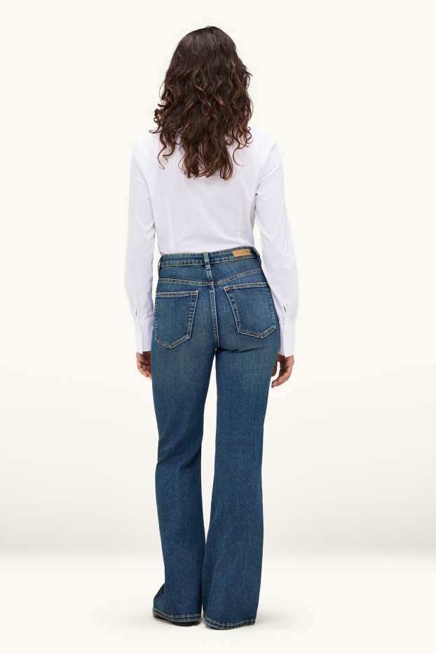 Damen - Flared Jeans - High Waist - dunkeljeansblau