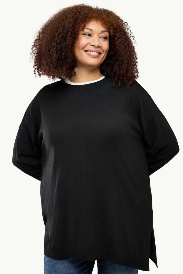 Femei - Pulover din tricot fin - negru